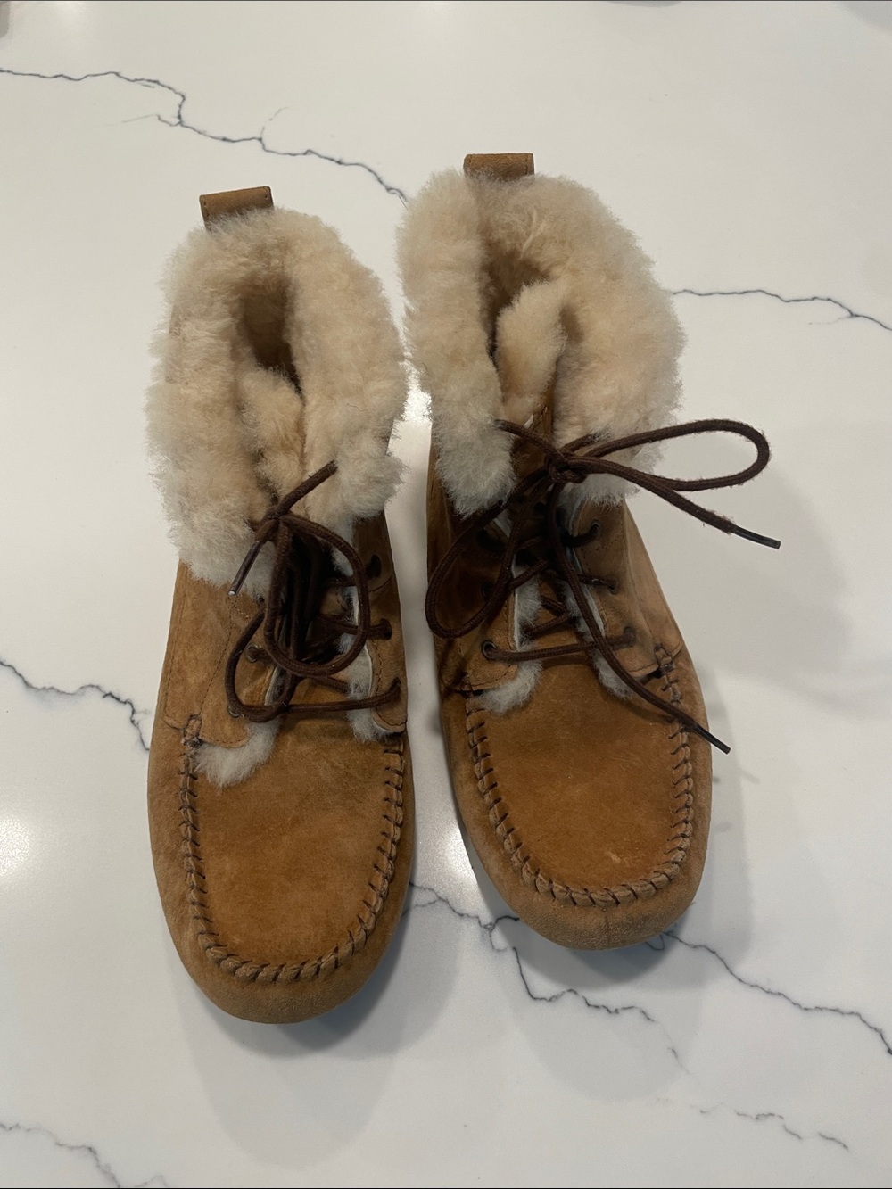 UGG Chestnut Suede Shearling-Lined Lace-Up Ankle Boots women’s size 6